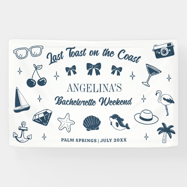 Beach Junggeselinnen-Abschied Letzten Toast Doodle Banner (Horizontal)