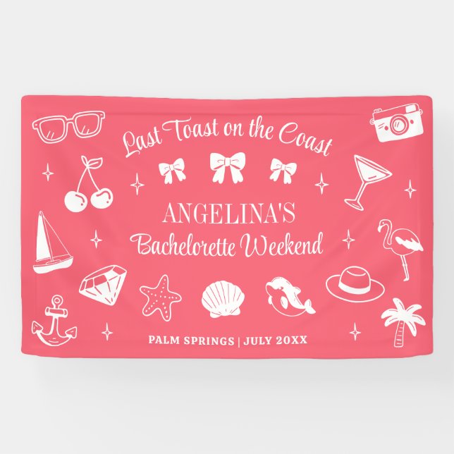 Beach Junggeselinnen-Abschied Letzten Toast Korall Banner (Horizontal)