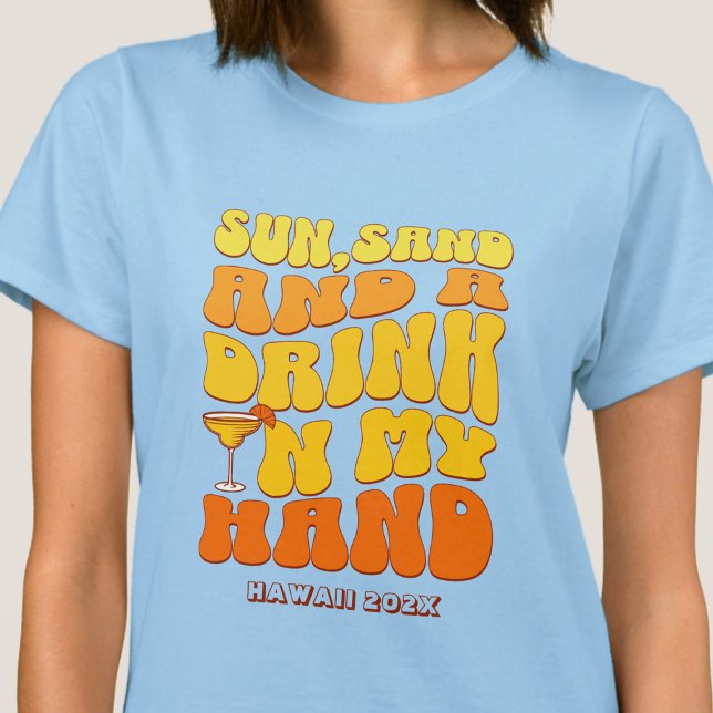 Beach Junggeselinnen-Abschied Retro Sun Sand Drink T-Shirt (Von Creator hochgeladen)