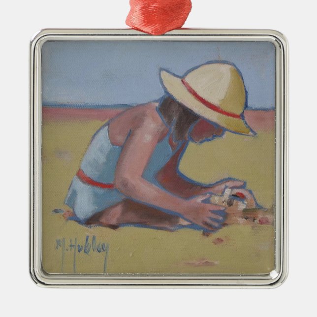 Beach Kid Niedliches kleines Mädchen spielen Sand Silbernes Ornament (Vorne)