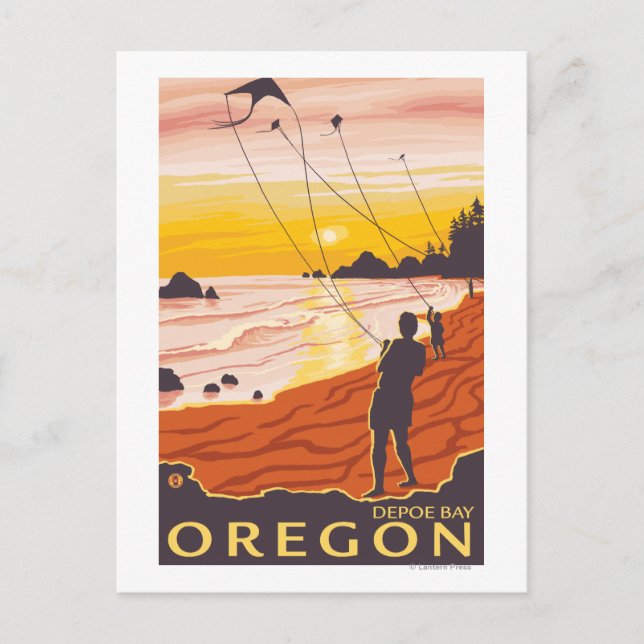 Beach & Kites - Depoe Bay, Oregon Postkarte (Vorderseite)