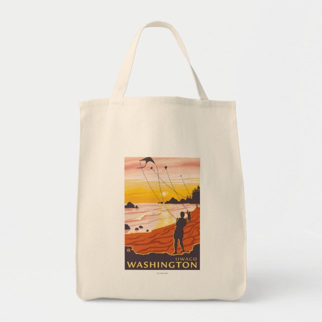 Beach & Kites - Ilwaco, Washington Tragetasche (Vorne)
