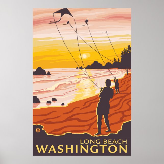 Beach & Kites - Long Beach, Washington Poster (Vorne)