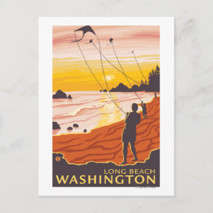Beach & Kites - Long Beach, Washington Postkarte