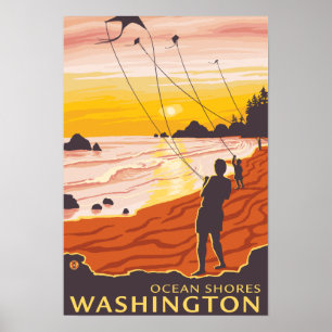 Beach & Kites - Ocean Shoes, Washington Poster
