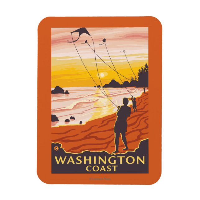 Beach & Kites - Washington Coast Magnet (Vertikal)