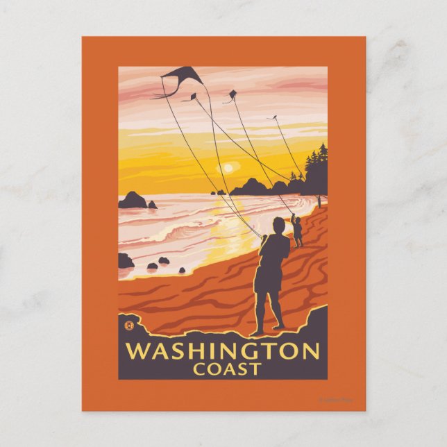 Beach & Kites - Washington Coast Postkarte (Vorderseite)