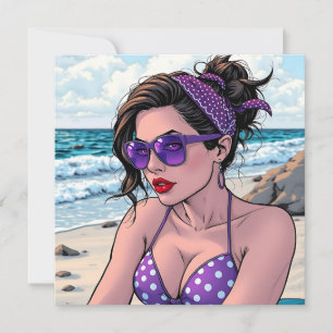 Beach Lady in Shades, Bikini und Bandana Karte