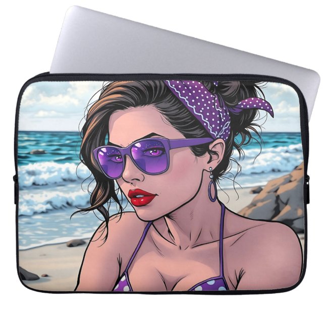 Beach Lady in Shades, Bikini und Bandana Laptopschutzhülle (Vorderseite)