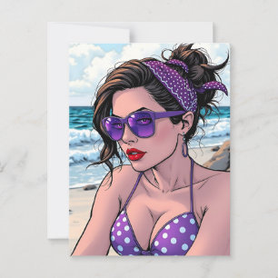 Beach Lady in Shades, Bikini und Bandana Postkarte