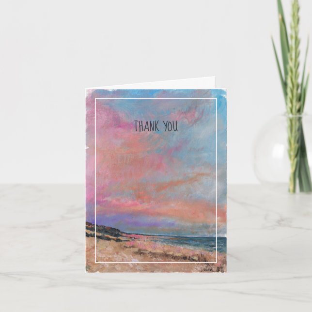 Beach Lake Pink Blue Painting Dankeskarte (Vorderseite)