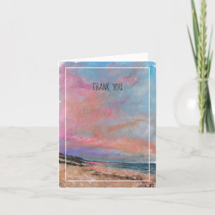 Beach Lake Pink Blue Painting Dankeskarte