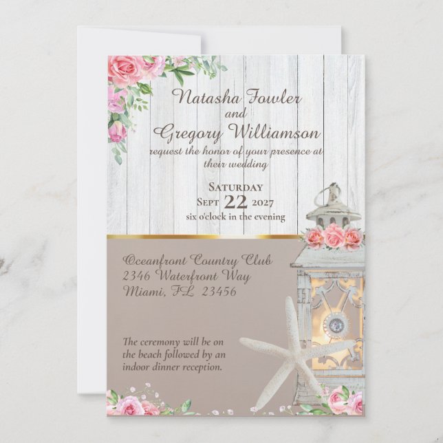 Beach Lantern Starfish Einladung (Vorderseite)