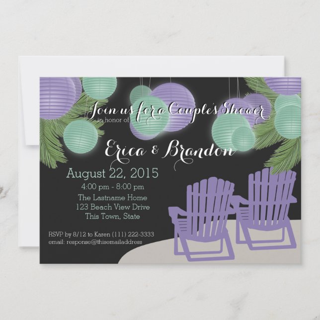 Beach Lanterns Couple-Dusche Einladung (Vorderseite)