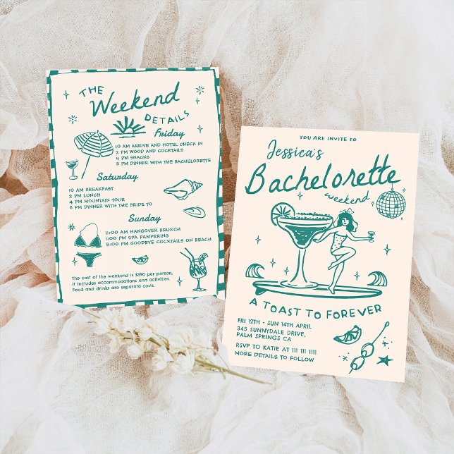 Beach Last Toast Funky Bachelorette Weekend Einladung (Von Creator hochgeladen)