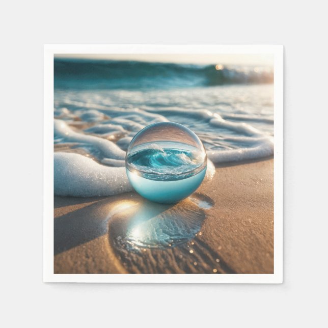 Beach Lens Ball mit Meereswelle Serviette (Vorderseite)