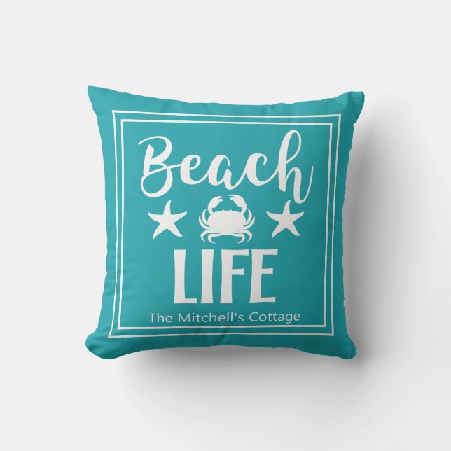 Beach Life Crab Starfish Coastal Chic Nautic Kissen (Vorderseite)