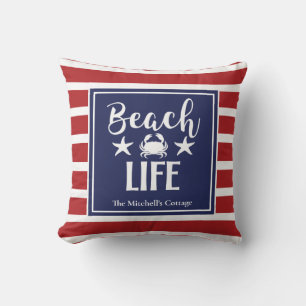 Beach Life Crab Starfish Coastal Chic Nautic Kissen