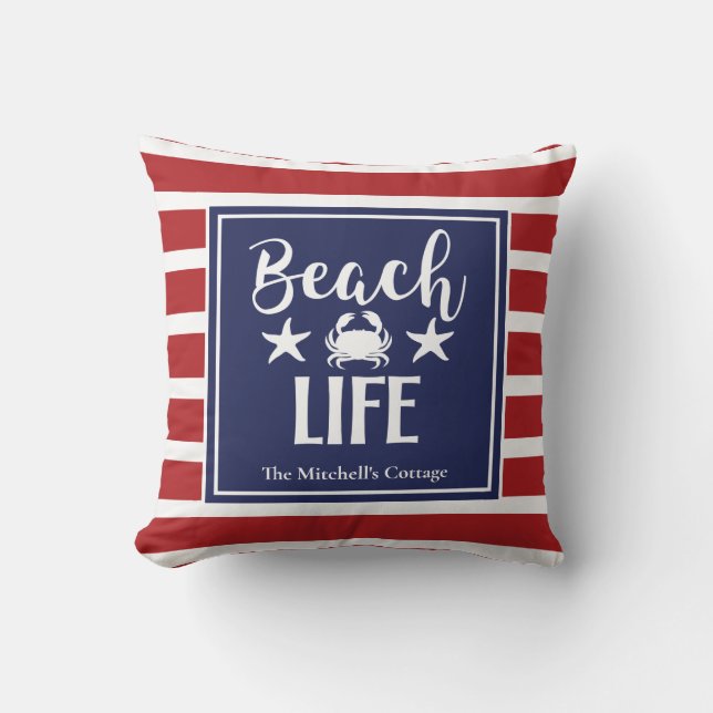 Beach Life Crab Starfish Coastal Chic Nautic Kissen (Vorderseite)