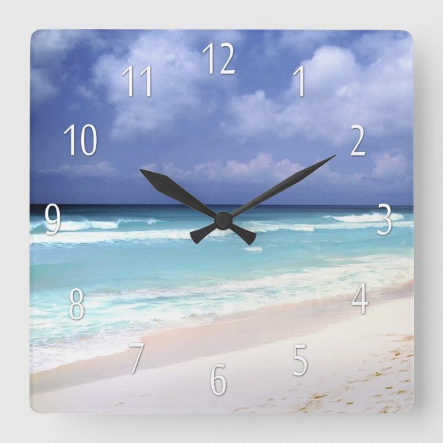 Beach Life Ocean View Clock Quadratische Wanduhr (Vorderseite)