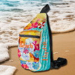Beach Life Personalisiert Crossbody Bag<br><div class="desc">Ihr Vorname an der Seite dieses speziellen Sling-Taschen,  zusammen mit einem lustigen Muster von bunten Sonnenschirmen,  Wellen auf einem Sandstrand,  Sonnenbäder,  und einem Surfer mit "Beach Life" am Schriftart. Schaffen Sie sich selbst oder geben Sie als Geschenk. PASSENDE Artikel in unserer Sammlung.</div>