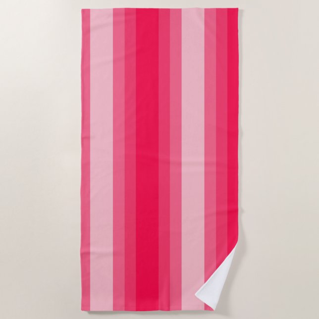 Beach Life Pink Scarlet Gradient Strip Muster Strandtuch (Vorderseite)
