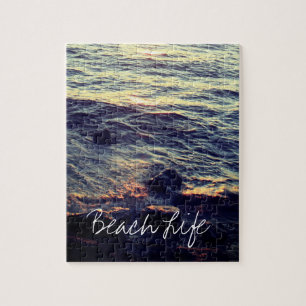 Beach Life Quotes Waves Ozean Sonnenuntergang Wass Puzzle