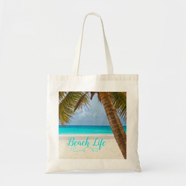 Beach Life Tote Bag - Sandstrand und Palmen Tragetasche (Vorne)
