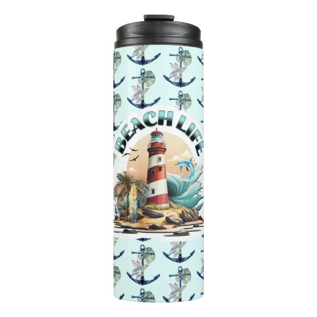 Beach Life Tropical Lighthouse Thermosbecher (Vorderseite)