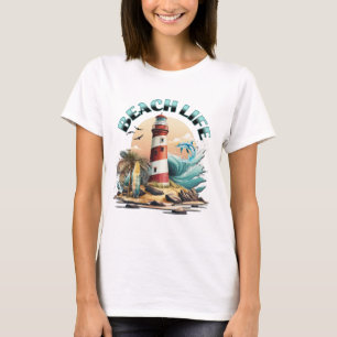 Beach Life Tropischer Strand und Leuchtturm T-Shirt