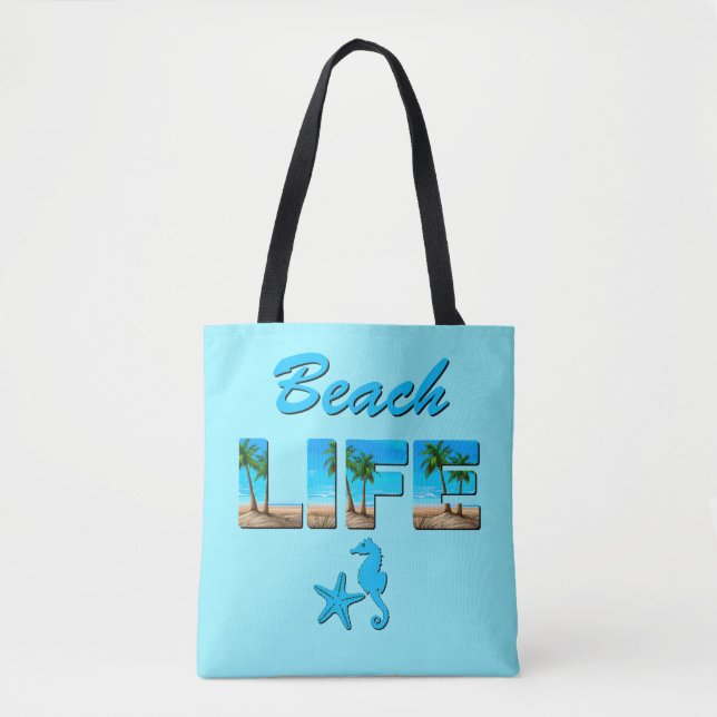 Beach Life Word Art mit Sand und Palmen (Vorderseite)
