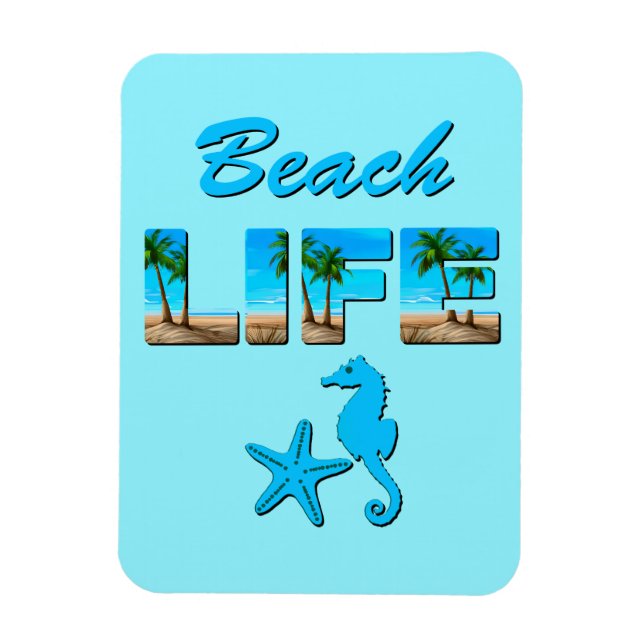 Beach Life Word Art mit Sand und Palmen Magnet (Vertikal)