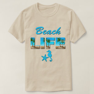 Beach Life Word Art mit Sand und Palmen T-Shirt