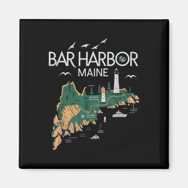 Beach Lighthouse Bar Harbour Maine Magnet (Vorne)