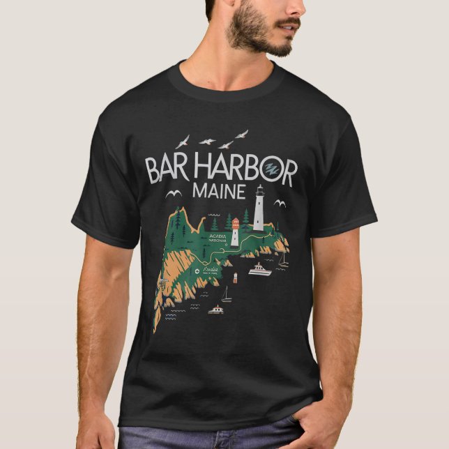 Beach Lighthouse Bar Harbour Maine T-Shirt (Vorderseite)