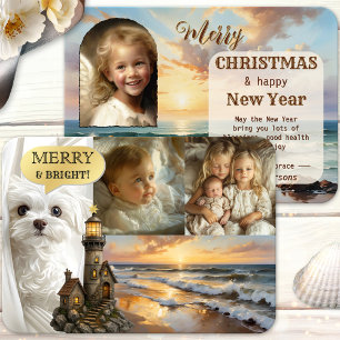 Beach Lighthouse Foto Collage Weihnachtskarte Feiertagskarte