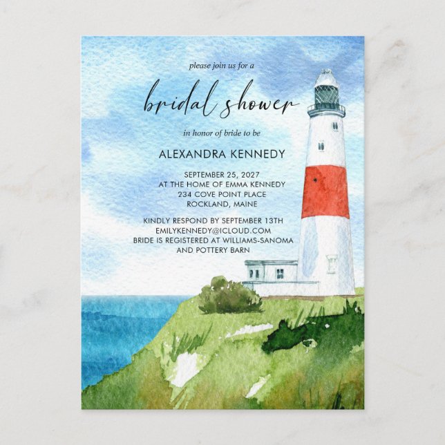 Beach Lighthouse Nautical Themed Brautparty Postkarte (Vorderseite)
