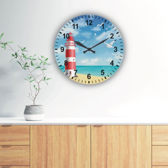 Beach Lighthouse Seagull Wall Clock Große Wanduhr (Von Creator hochgeladen)