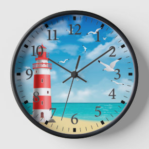 Beach Lighthouse Seagull Wall Clock Uhr
