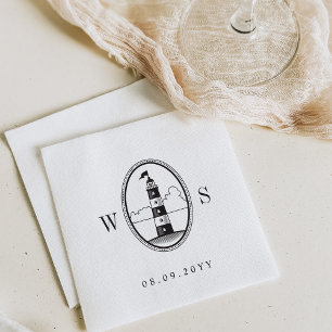Beach Lighthouse   Weiches Schwarzes Monogramm Serviette