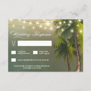 Beach Lights Palm Tree Tropical Wedding RSVP Cards