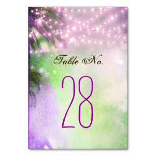 Beach Lila Palms String Lights Hochzeit Tischnummer