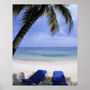 Beach, Lounge Chair, Palm tree, Horizon Over Poster
