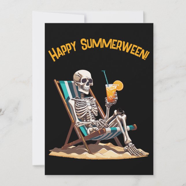 Beach Lounges Skeleton Halloween Einladung (Vorderseite)