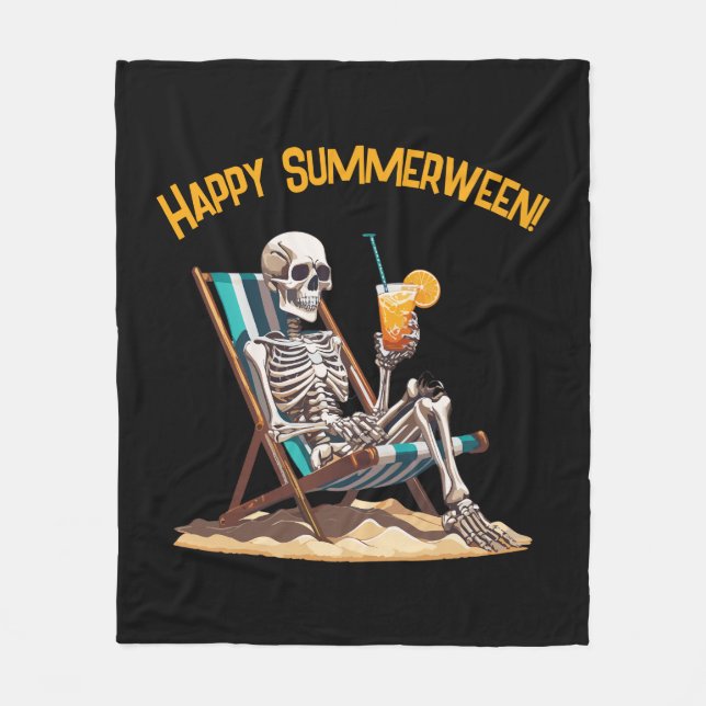 Beach Lounges Skeleton Halloween Fleecedecke (Vorderseite)