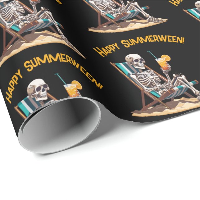 Beach Lounges Skeleton Halloween Geschenkpapier (Rolleneckpunkt)