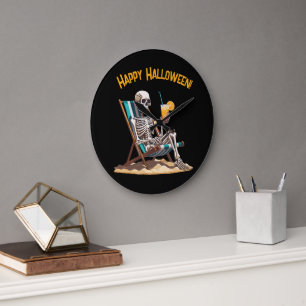 Beach Lounges Skeleton Halloween Große Wanduhr