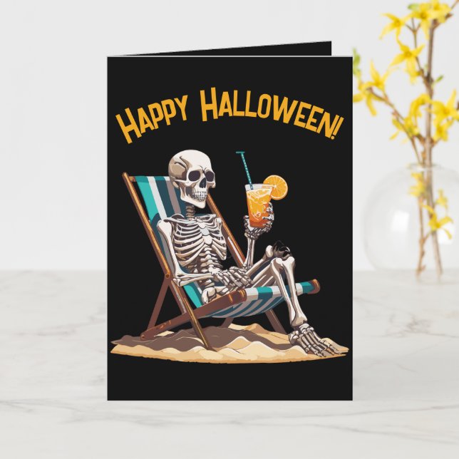 Beach Lounges Skeleton Halloween Grußkarte Karte (Gelbe Blume)
