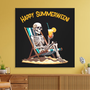 Beach Lounges Skeleton Halloween Leinwanddruck