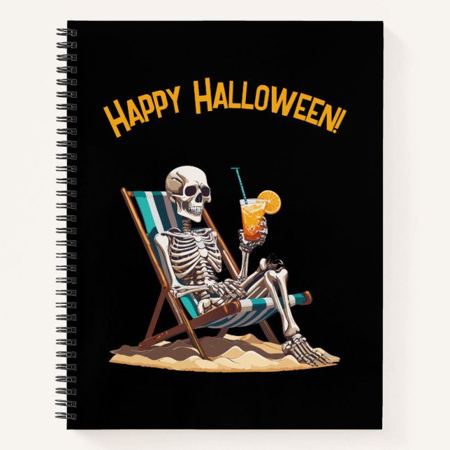 Beach Lounges Skeleton Halloween Notizbuch (Vorderseite)